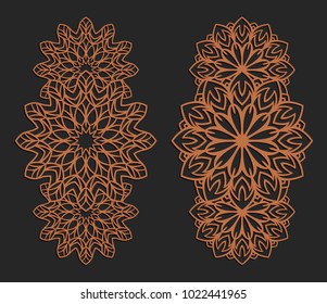 Laser cutting set. Wall panels. Jigsaw die cut ornaments. Lacy cutout silhouette stencils. Fretwork floral patterns. Vector template for paper cutting, metal and woodcut.