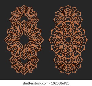 Laser cutting set. Wall panels. Jigsaw die cut ornaments. Lacy cutout silhouette stencils. Fretwork floral patterns. Vector template for paper cutting, metal and woodcut.