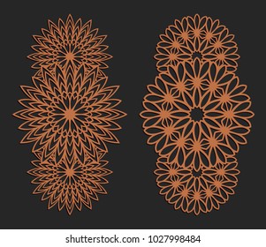 Laser cutting set. Wall panels. Jigsaw die cut ornaments. Lacy cutout silhouette stencils. Fretwork floral patterns. Vector template for paper cutting, metal and woodcut.