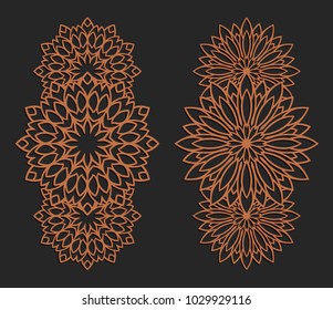 Laser cutting set. Wall panels. Jigsaw die cut ornaments. Lacy cutout silhouette stencils. Fretwork floral patterns. Vector template for paper cutting, metal and woodcut.