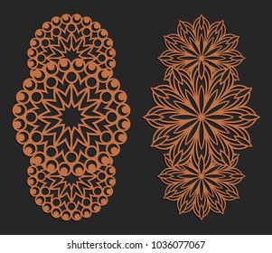 Laser cutting set. Wall panels. Jigsaw die cut ornaments. Lacy cutout silhouette stencils. Fretwork floral patterns. Vector template for paper cutting, metal and woodcut.