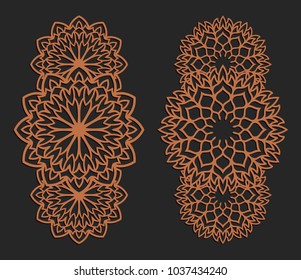 Laser cutting set. Wall panels. Jigsaw die cut ornaments. Lacy cutout silhouette stencils. Fretwork floral patterns. Vector template for paper cutting, metal and woodcut.