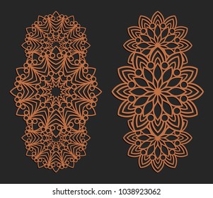 Laser cutting set. Wall panels. Jigsaw die cut ornaments. Lacy cutout silhouette stencils. Fretwork floral patterns. Vector template for paper cutting, metal and woodcut.