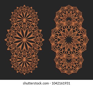 Laser cutting set. Wall panels. Jigsaw die cut ornaments. Lacy cutout silhouette stencils. Fretwork floral patterns. Vector template for paper cutting, metal and woodcut.
