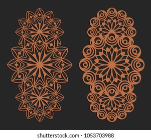 Laser cutting set. Wall panels. Jigsaw die cut ornaments. Lacy cutout silhouette stencils. Fretwork floral patterns. Vector template for paper cutting, metal and woodcut.