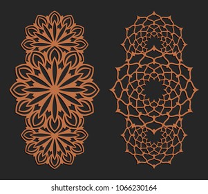Laser cutting set. Wall panels. Jigsaw die cut ornaments. Lacy cutout silhouette stencils. Fretwork floral patterns. Vector template for paper cutting, metal and woodcut.