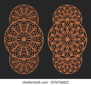 Laser cutting set. Wall panels. Jigsaw die cut ornaments. Lacy cutout silhouette stencils. Fretwork floral patterns. Vector template for paper cutting, metal and woodcut.