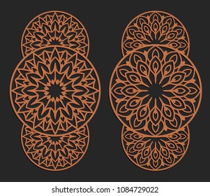 Laser cutting set. Wall panels. Jigsaw die cut ornaments. Lacy cutout silhouette stencils. Fretwork floral patterns. Vector template for paper cutting, metal and woodcut.