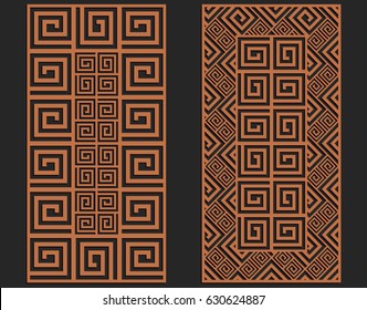 Laser cutting set. Wall panels. Jigsaw die cut ornaments. Greek cutout silhouette stencils. Fretwork meander patterns. Vector template for paper cutting, metal and woodcut.