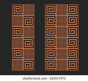 Laser cutting set. Wall panels. Jigsaw die cut ornaments. Greek cutout silhouette stencils. Fretwork meander patterns. Vector template for paper cutting, metal and woodcut.