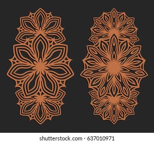 Laser cutting set. Wall panels. Jigsaw die cut ornaments. Lacy cutout silhouette stencils. Fretwork floral patterns. Vector template for paper cutting, metal and woodcut.