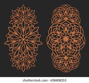 Laser cutting set. Wall panels. Jigsaw die cut ornaments. Lacy cutout silhouette stencils. Fretwork floral patterns. Vector template for paper cutting, metal and woodcut.