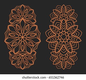 Laser cutting set. Wall panels. Jigsaw die cut ornaments. Lacy cutout silhouette stencils. Fretwork floral patterns. Vector template for paper cutting, metal and woodcut.