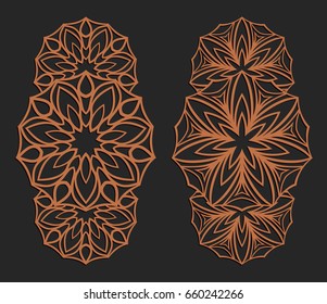 Laser cutting set. Wall panels. Jigsaw die cut ornaments. Lacy cutout silhouette stencils. Fretwork floral patterns. Vector template for paper cutting, metal and woodcut.