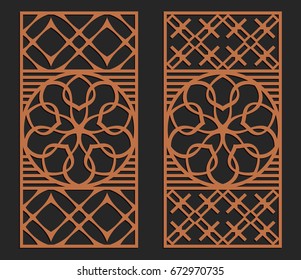 Laser cutting set. Wall panels. Jigsaw die cut ornaments. Lacy cutout silhouette stencils. Fretwork floral patterns. Vector template for paper cutting, metal and woodcut