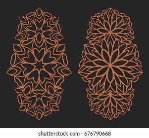 Laser cutting set. Wall panels. Jigsaw die cut ornaments. Lacy cutout silhouette stencils. Fretwork floral patterns. Vector template for paper cutting, metal and woodcut.