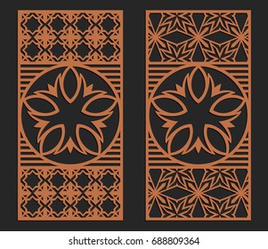 Laser cutting set. Wall panels. Jigsaw die cut ornaments. Lacy cutout silhouette stencils. Fretwork floral patterns. Vector template for paper cutting, metal and woodcut.