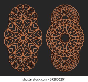 Laser cutting set. Wall panels. Jigsaw die cut ornaments. Lacy cutout silhouette stencils. Fretwork floral patterns. Vector template for paper cutting, metal and woodcut.