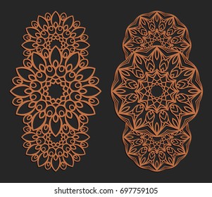 Laser cutting set. Wall panels. Jigsaw die cut ornaments. Lacy cutout silhouette stencils. Fretwork floral patterns. Vector template for paper cutting, metal and woodcut.