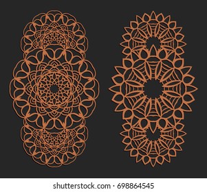 Laser cutting set. Wall panels. Jigsaw die cut ornaments. Lacy cutout silhouette stencils. Fretwork floral patterns. Vector template for paper cutting, metal and woodcut.