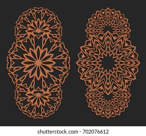 Laser cutting set. Wall panels. Jigsaw die cut ornaments. Lacy cutout silhouette stencils. Fretwork floral patterns. Vector template for paper cutting, metal and woodcut.
