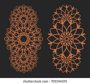 Laser cutting set. Wall panels. Jigsaw die cut ornaments. Lacy cutout silhouette stencils. Fretwork floral patterns. Vector template for paper cutting, metal and woodcut.