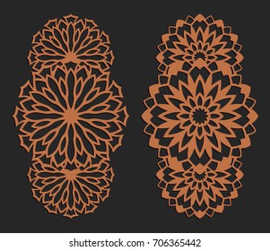 Laser cutting set. Wall panels. Jigsaw die cut ornaments. Lacy cutout silhouette stencils. Fretwork floral patterns. Vector template for paper cutting, metal and woodcut.