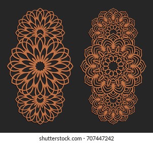 Laser cutting set. Wall panels. Jigsaw die cut ornaments. Lacy cutout silhouette stencils. Fretwork floral patterns. Vector template for paper cutting, metal and woodcut.