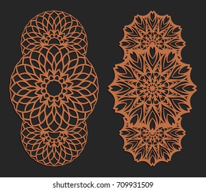 Laser cutting set. Wall panels. Jigsaw die cut ornaments. Lacy cutout silhouette stencils. Fretwork floral patterns. Vector template for paper cutting, metal and woodcut.