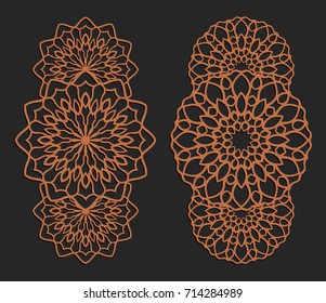 Laser cutting set. Wall panels. Jigsaw die cut ornaments. Lacy cutout silhouette stencils. Fretwork floral patterns. Vector template for paper cutting, metal and woodcut.