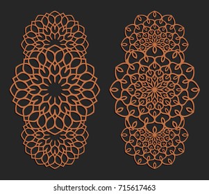 Laser cutting set. Wall panels. Jigsaw die cut ornaments. Lacy cutout silhouette stencils. Fretwork floral patterns. Vector template for paper cutting, metal and woodcut.