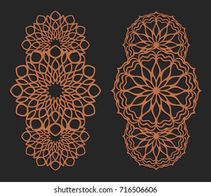 Laser cutting set. Wall panels. Jigsaw die cut ornaments. Lacy cutout silhouette stencils. Fretwork floral patterns. Vector template for paper cutting, metal and woodcut.