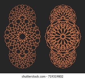 Laser cutting set. Wall panels. Jigsaw die cut ornaments. Lacy cutout silhouette stencils. Fretwork floral patterns. Vector template for paper cutting, metal and woodcut.