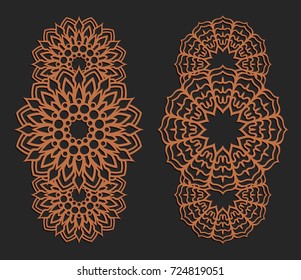 Laser cutting set. Wall panels. Jigsaw die cut ornaments. Lacy cutout silhouette stencils. Fretwork floral patterns. Vector template for paper cutting, metal and woodcut.