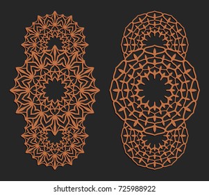 Laser cutting set. Wall panels. Jigsaw die cut ornaments. Lacy cutout silhouette stencils. Fretwork floral patterns. Vector template for paper cutting, metal and woodcut.