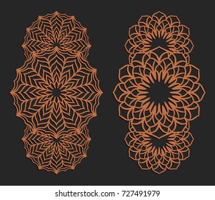 Laser cutting set. Wall panels. Jigsaw die cut ornaments. Lacy cutout silhouette stencils. Fretwork floral patterns. Vector template for paper cutting, metal and woodcut.