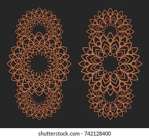 Laser cutting set. Wall panels. Jigsaw die cut ornaments. Lacy cutout silhouette stencils. Fretwork floral patterns. Vector template for paper cutting, metal and woodcut.