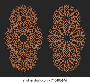 Laser cutting set. Wall panels. Jigsaw die cut ornaments. Lacy cutout silhouette stencils. Fretwork floral patterns. Vector template for paper cutting, metal and woodcut.