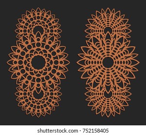 Laser cutting set. Wall panels. Jigsaw die cut ornaments. Lacy cutout silhouette stencils. Fretwork floral patterns. Vector template for paper cutting, metal and woodcut.