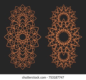 Laser cutting set. Wall panels. Jigsaw die cut ornaments. Lacy cutout silhouette stencils. Fretwork floral patterns. Vector template for paper cutting, metal and woodcut.