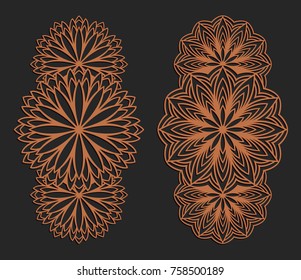 Laser cutting set. Wall panels. Jigsaw die cut ornaments. Lacy cutout silhouette stencils. Fretwork floral patterns. Vector template for paper cutting, metal and woodcut.