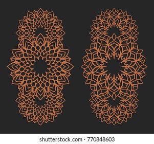 Laser cutting set. Wall panels. Jigsaw die cut ornaments. Lacy cutout silhouette stencils. Fretwork floral patterns. Vector template for paper cutting, metal and woodcut.