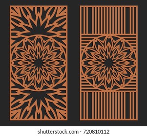 Laser cutting set. Wall or window panels. Jigsaw die cut ornaments. Lacy cutout silhouette stencils. Fretwork floral patterns. Vector template for paper cutting, metal and woodcut.