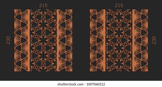 Laser cutting set. Woodcut vector trellis panels. Plywood lasercut floral design. Striped seamless patterns for printing, engraving, paper cut. Separator lattice ornaments.