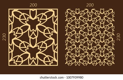 Laser cutting set. Woodcut vector trellis panel. Plywood lasercut eastern design. Hexagonal seamless pattern for printing, engraving, paper cutting. Stencil lattice ornament.