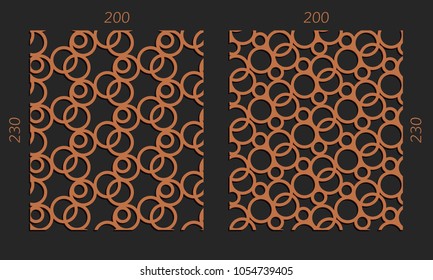 Laser cutting set. Woodcut vector trellis panels. Plywood lasercut design. Hexagonal seamless patterns for printing, engraving, paper cut. Stencil lattice ornaments.