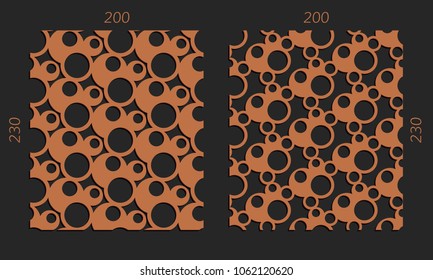 Laser cutting set. Woodcut vector trellis panels. Plywood lasercut design. Hexagonal seamless patterns for printing, engraving, paper cut. Stencil lattice ornaments.