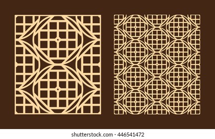 Laser cutting set. Woodcut vector panel. Plywood lasercut eastern design. Hexagonal seamless pattern for printing, engraving, paper cutting. Stencil ornament.