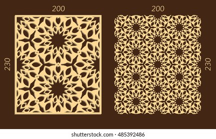 Laser cutting set. Woodcut vector panel. Plywood lasercut eastern design. Hexagonal seamless pattern for printing, engraving, paper cutting. Stencil ornament.