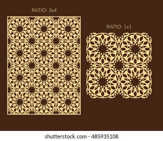 Laser cutting set. Woodcut vector panel. Plywood lasercut eastern design. Seamless pattern for printing, engraving, paper cutting. Stencil ornament.